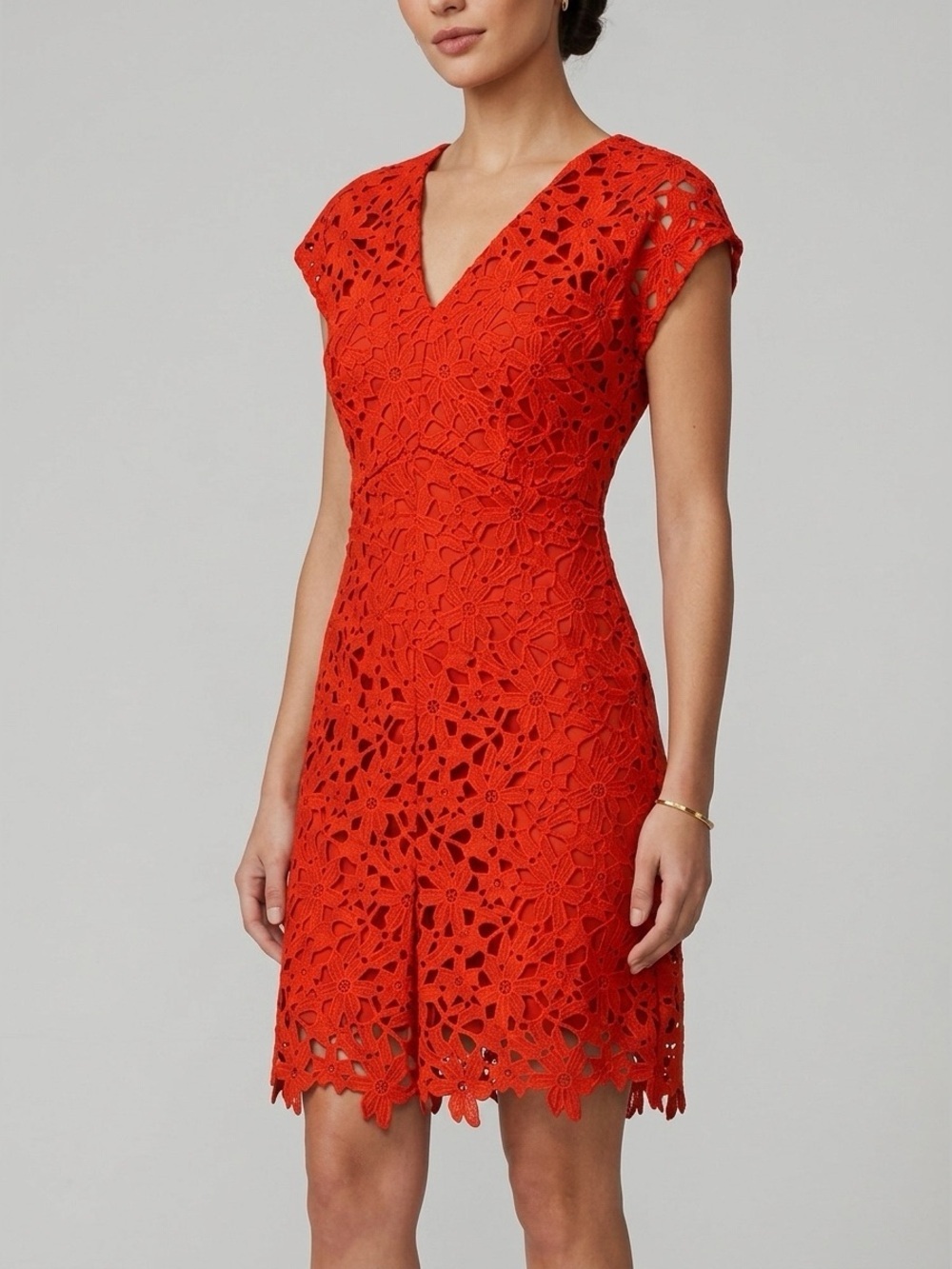 Banana Republic V-Neck Lace Dress Geo Red Size 10P